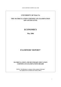 ECONOMICS EXAMINERS’ REPORT* UNIVERSITY OF MALTA