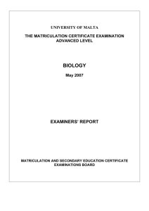 BIOLOGY EXAMINERS’ REPORT UNIVERSITY OF MALTA