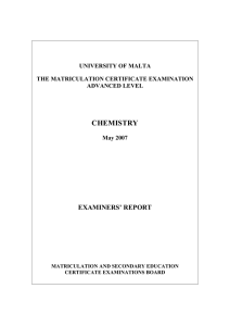 CHEMISTRY EXAMINERS’ REPORT UNIVERSITY OF MALTA