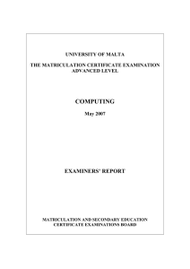 COMPUTING EXAMINERS’ REPORT UNIVERSITY OF MALTA