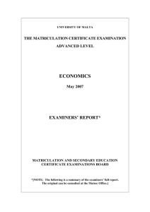 ECONOMICS EXAMINERS’ REPORT* THE MATRICULATION CERTIFICATE EXAMINATION