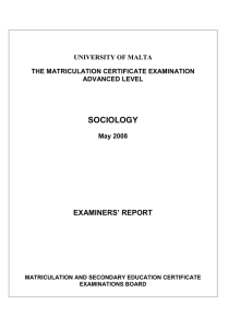 SOCIOLOGY EXAMINERS’ REPORT UNIVERSITY OF MALTA