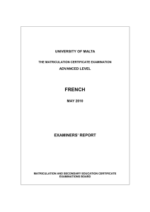 FRENCH EXAMINERS’ REPORT UNIVERSITY OF MALTA