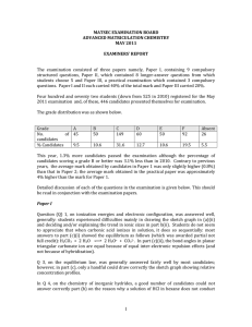 MATSEC EXAMINATION BOARD ADVANCED MATRICULATION CHEMISTRY MAY 2011 EXAMINERS’ REPORT