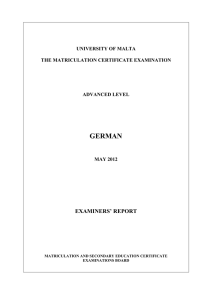 GERMAN  EXAMINERS’ REPORT UNIVERSITY OF MALTA