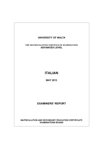 ITALIAN EXAMINERS’ REPORT UNIVERSITY OF MALTA