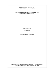 UNIVERSITY OF MALTA EXAMINERS’ REPORT THE MATRICULATION EXAMINATION INTERMEDIATE LEVEL