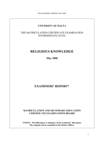RELIGIOUS KNOWLEDGE  EXAMINERS’ REPORT* May 2006