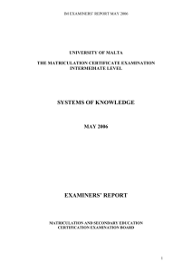 SYSTEMS OF KNOWLEDGE EXAMINERS’ REPORT  MAY 2006