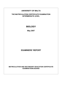 BIOLOGY EXAMINERS’ REPORT UNIVERSITY OF MALTA