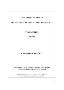 ECONOMICS UNIVERSITY OF MALTA SEC SECONDARY EDUCATION CERTIFICATE