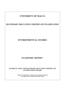 UNIVERSITY OF MALTA ENVIRONMENTAL STUDIES SECONDARY EDUCATION CERTIFICATE EXAMINATION