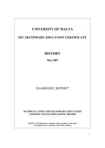 UNIVERSITY OF MALTA HISTORY SEC SECONDARY EDUCATION CERTIFICATE