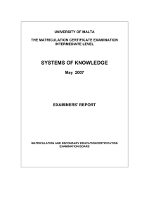 SYSTEMS OF KNOWLEDGE  May  2007 EXAMINERS’ REPORT