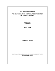 FRENCH MAY 2008 UNIVERSITY OF MALTA THE MATRICULATION CERTIFICATE EXAMINATION