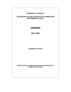 GERMAN MAY 2008 UNIVERSITY OF MALTA THE MATRICULATION CERTIFICATE EXAMINATION