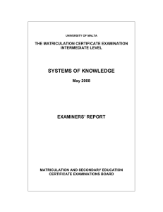 SYSTEMS OF KNOWLEDGE EXAMINERS’ REPORT May 2008