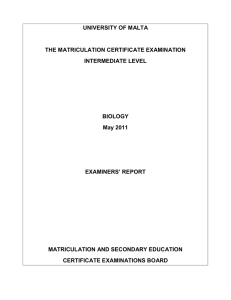 UNIVERSITY OF MALTA THE MATRICULATION CERTIFICATE EXAMINATION INTERMEDIATE LEVEL BIOLOGY