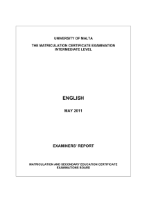ENGLISH MAY 2011 EXAMINERS’ REPORT