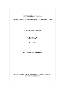 GERMAN  EXAMINERS’ REPORT UNIVERSITY OF MALTA