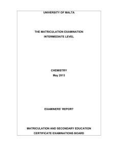 UNIVERSITY OF MALTA THE MATRICULATION EXAMINATION INTERMEDIATE LEVEL CHEMISTRY