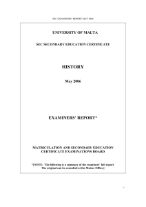 HISTORY  EXAMINERS’ REPORT* UNIVERSITY OF MALTA