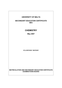CHEMISTRY UNIVERSITY OF MALTA SECONDARY EDUCATION CERTIFICATE