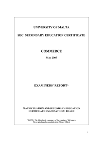 COMMERCE UNIVERSITY OF MALTA SEC  SECONDARY EDUCATION CERTIFICATE