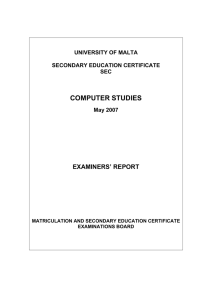 COMPUTER STUDIES EXAMINERS’ REPORT UNIVERSITY OF MALTA