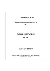 ENGLISH LITERATURE May 2007 EXAMINERS’ REPORT