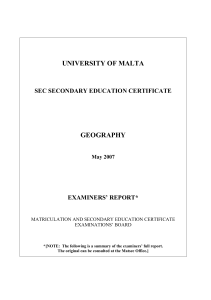 UNIVERSITY OF MALTA GEOGRAPHY SEC SECONDARY EDUCATION CERTIFICATE