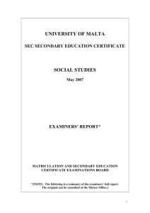 UNIVERSITY OF MALTA SOCIAL STUDIES SEC SECONDARY EDUCATION CERTIFICATE