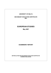EUROPEAN STUDIES May 2007 EXAMINERS’ REPORT
