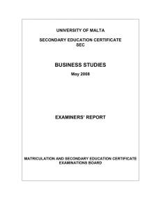 BUSINESS STUDIES EXAMINERS’ REPORT UNIVERSITY OF MALTA