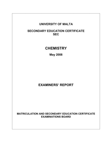 CHEMISTRY EXAMINERS’ REPORT UNIVERSITY OF MALTA