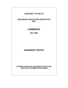 COMMERCE EXAMINERS’ REPORT UNIVERSITY OF MALTA