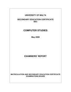 COMPUTER STUDIES EXAMINERS’ REPORT UNIVERSITY OF MALTA