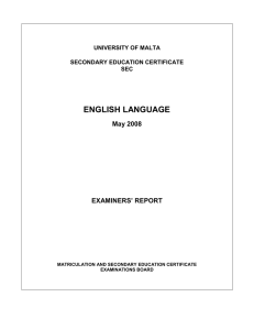 ENGLISH LANGUAGE May 2008 EXAMINERS’ REPORT