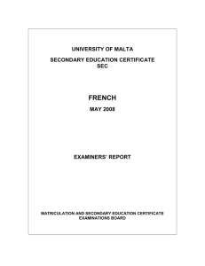 FRENCH  UNIVERSITY OF MALTA SECONDARY EDUCATION CERTIFICATE