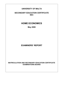 HOME ECONOMICS EXAMINERS’ REPORT UNIVERSITY OF MALTA