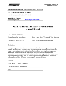 Municipality/Organization: EPA NPDES Permit Number:  MA043025 MaDEP Transmittal Number:  W-040919