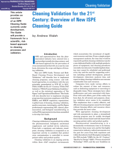 Cleaning Validation for the 21  Century: Overview of New ISPE Cleaning Guide