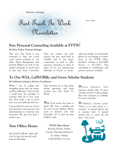 Fast Track To Work Newsletter Free Personal Counseling Available at FTTW!