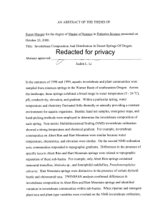 Susan Mauger for the degree of Master of Science in... Title: hwertebrate Composition And Distribution In Desert Springs Of Oregon.