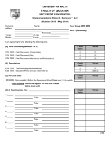 UNIVERSITY OF MALTA FACULTY OF EDUCATION UNIT/CREDIT REGISTRATION