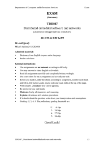 EXAM TDDI07 Distributed embedded software and networks 2014-04-25 8:00-12:00