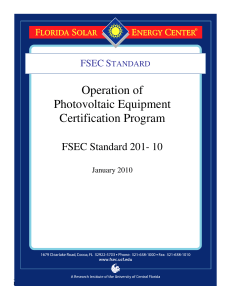 Operation of Photovoltaic Equipment Certification Program FSEC Standard 201- 10