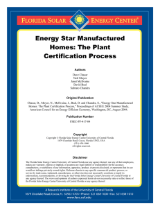Energy Star Manufactured Homes: The Plant Certification Process
