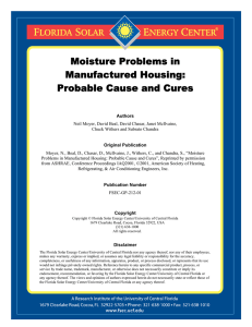 Moisture Problems in Manufactured Housing: Probable Cause and Cures