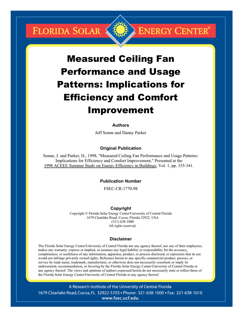 Measured Ceiling Fan Performance And Usage Patterns